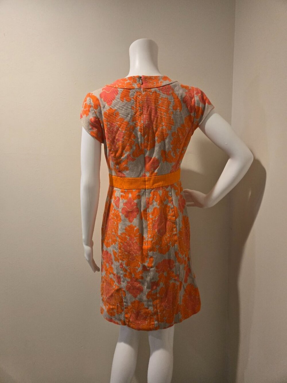 Boden Floral Print Dress V-Neck Dress Orange Pink 6 - Picture 5 of 5